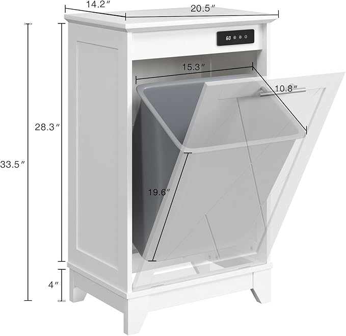 Tilt Out Trash Cabinet, Kitchen Trash Can Cabinet w/Negative ion and deodorizing Function, Dog Proof 20 Gallon Garbage Can Cabinet for Kitchen, Bathroom, Living Room, White