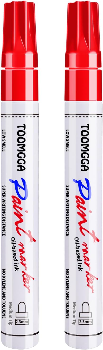 Paint Pens Paint Markers Red - Permanent Markers Oil Based for Metal Wood,Pens for Metal, Car Tyre,Plastic, Ceramic, Plastic, Canvas, Rock Painting, Glass, Craft Supplies