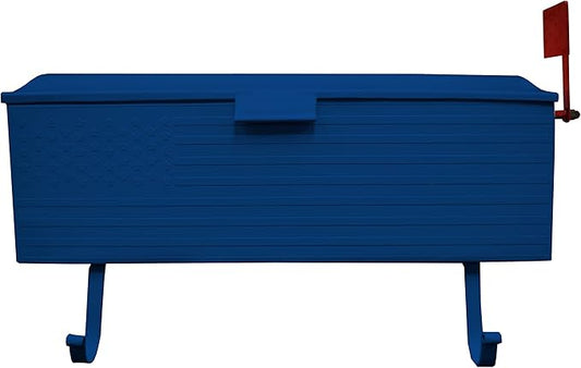 Oakland Living AZ620-BLUE Blue Patriotic Metal Outgoing Mail Flag and Newspaper Hangers Wall Mounted Mailbox