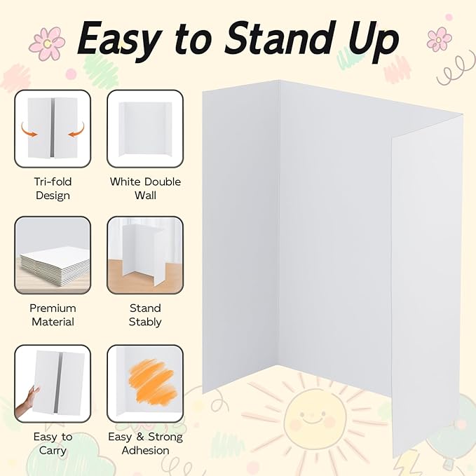 4 Pack Trifold Poster Board, 17x26 Inches White Presentation Board, Portable Display Board for Science Fair, School DIY Project and Business Exhibitions