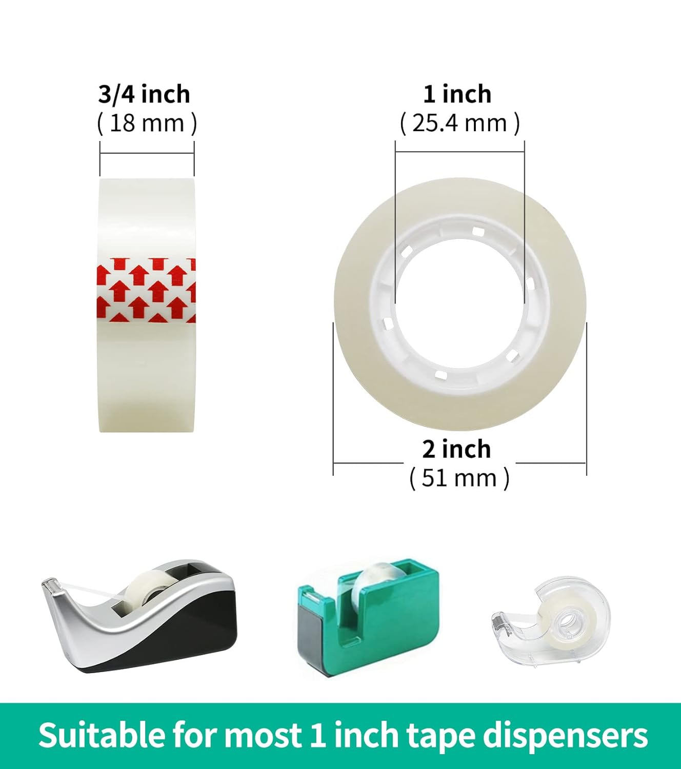 12 Rolls Transparent Tape Refills, Clear Tape Dispenser Refill Rolls, Glossy Gift Wrap Tapes for Office, School, Home, 3/4 x 1000 Inches