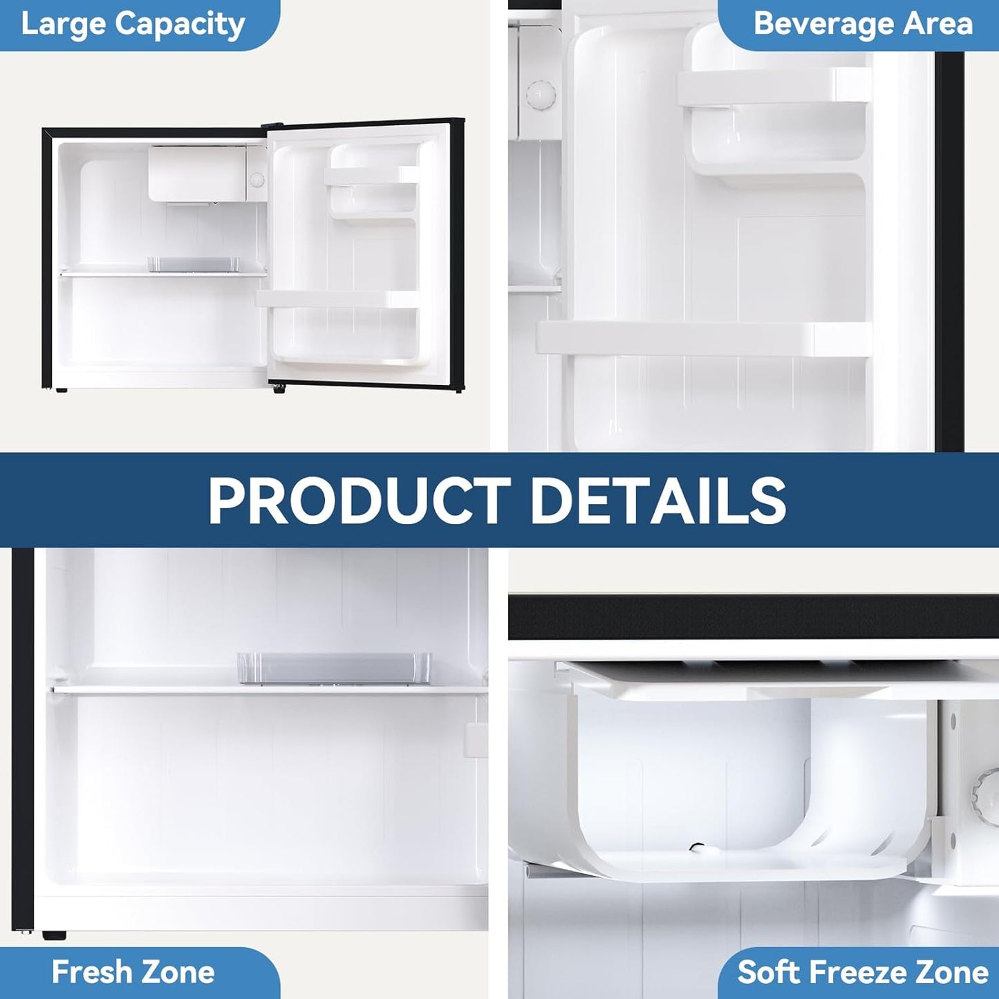 Frestec 1.7 Cu.Ft Mini Fridge with Freezer,Mini Fridge for Bedroom,Small Refrigerator,Dorm Refrigerators with Freezer,Compact Refrigerator for Office,Apartment,Dorm,Bedroom (Black)