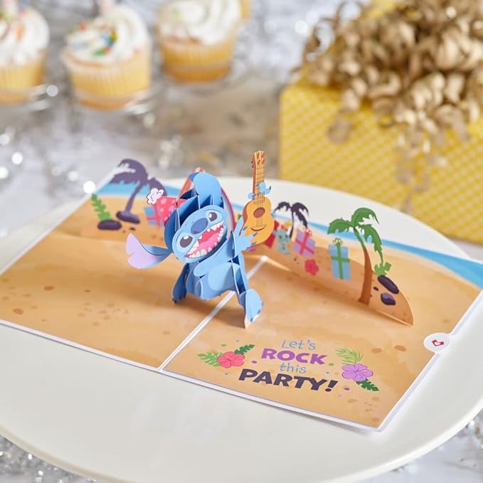 Lovepop Happy Birthday Pop-Up Card for Her and Him- 3D Disney Birthday Greeting Cards for Boys, Girls, Men, Women - It's Your Birthday - 5" x 7" Stitch Card - Blank Note Card & Envelope Included