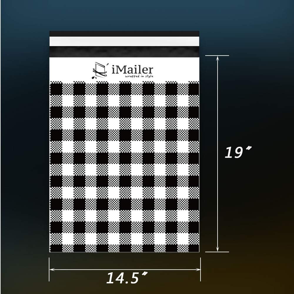 100 Count - 14.5 x 19 inch,Poly Mailer Black Gingham Plaid Package Envelope, Mailing Shipping Bags with Self Seal Strip