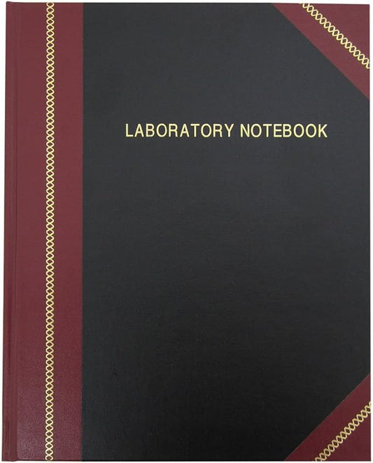 BookFactory Lab Notebook Laboratory Notebook - Professional Grade - 96 Pages, 8" x 10" (Ruled Format) Black and Burgundy Imitation Leather Cover, Section Sewn Hardbound (LRU-096-SRS-A-LKMST1)