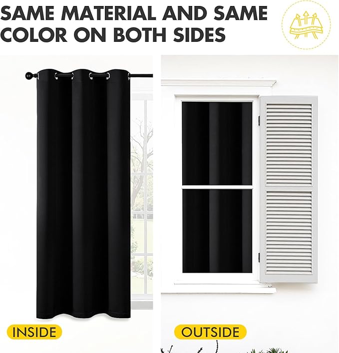 MIULEE Black Blackout Curtains for Bedroom Living Room 90 Inches Long 2 Panels, Thermal Insulated Room Darkening Drapes Solid Grommet Top Noise Reduction Light Blocking Halloween Window Treatments