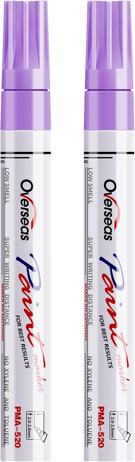 Overseas Permanent Paint Pens Light Purple Markers - 2 Pack Oil Based Paint Markers, Medium Tip, Quick Drying and Waterproof Marker Pen for Metal, Rock Painting, Wood, Plastic, Canvas, Glass, Mugs
