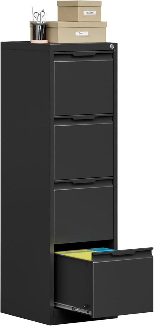 4 Drawer File Cabinet, 17.8" D Metal Filing Cabinets with Lock, Vertical Filing Cabinet for Home Office, Steel File for Letter/Legal/A4/F4 Size, Easy Assemble (Black)