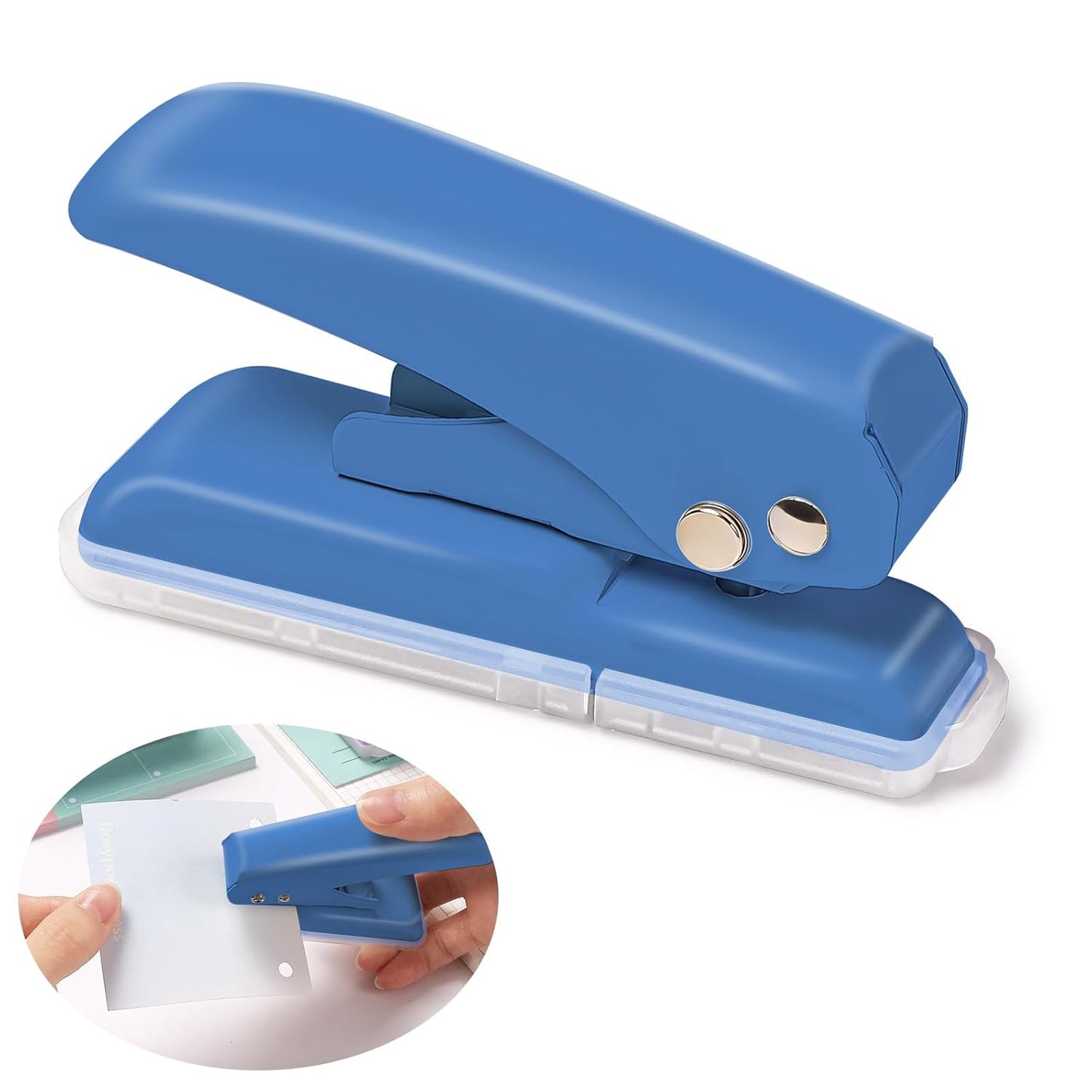 Single Hole Punch, 40 Sheets Punch Capacity, Kaluofan Hole Puncher Single, Small Hole Punch with Non-Slip Removable Base, One Hole Puncher for Crafts, Scrapbooks, Paper, Chipboard (Bule)