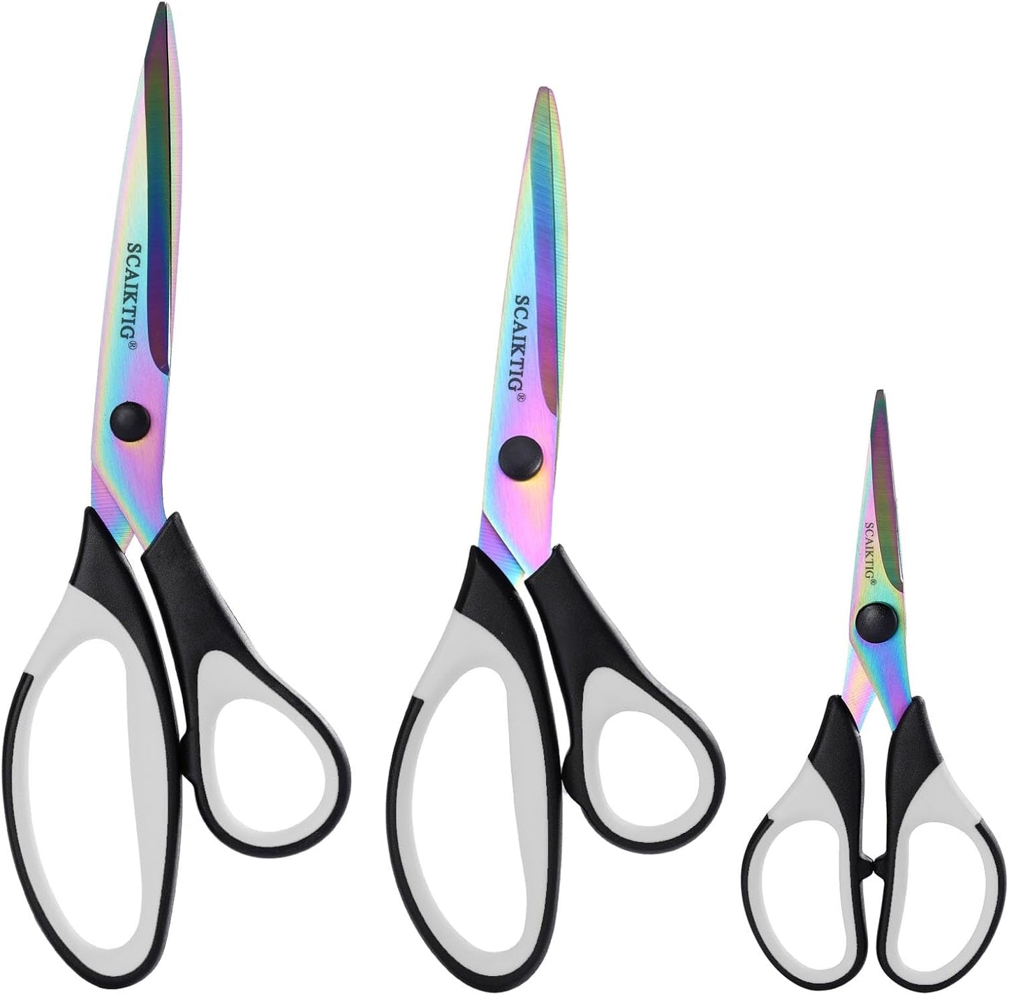 Craft Scissors Set of 3 Pack, All Purpose Sharp Titanium Blades Shears, Comfort Grip Handle, Multipurpose Fabric Scissors Tool Great for Adults, Office, Sewing, School and Home Supplies, White&Black