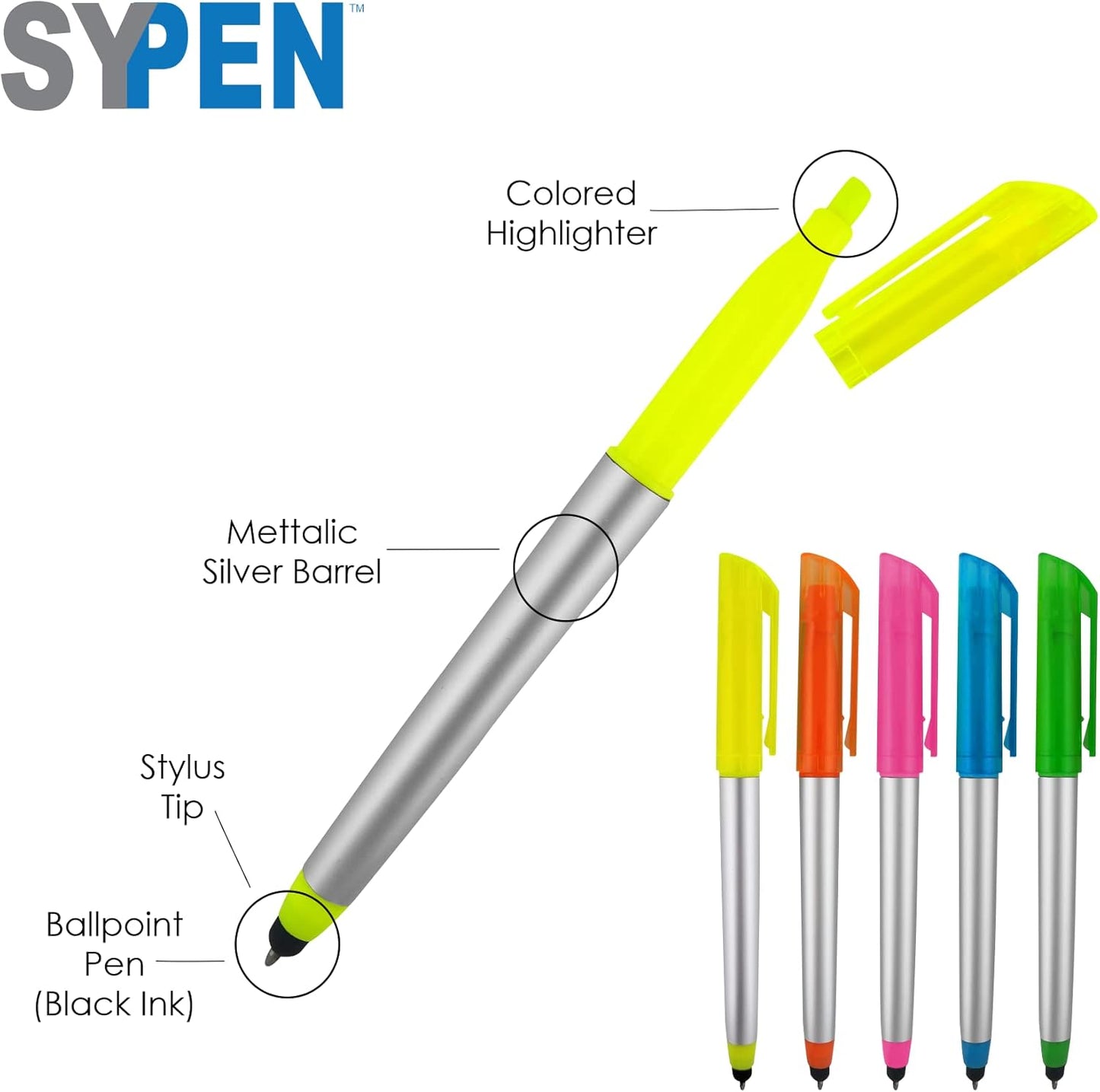 Personalized Pens with Highlighter and Stylus -175 Pack Bulk-Free Imprint - 3 In Highlighter, Ballpoint Pen, and Stylus Combo- add Custom Business Name, Logo or Gift Message- Assorted, Colored Imprint