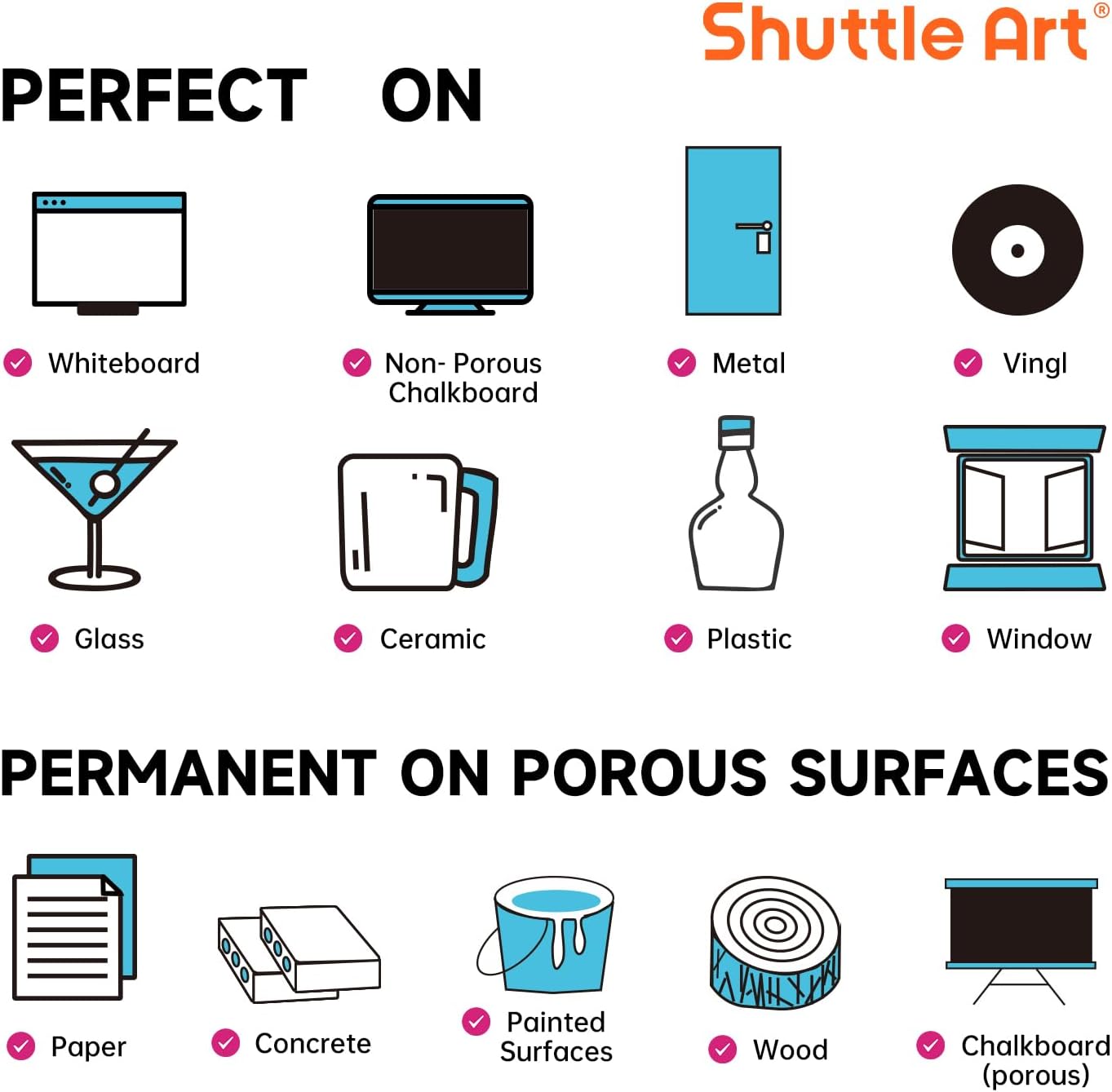 Shuttle Art Chalk Markers, 30 Vibrant Colors Liquid Chalk Markers Pens for Chalkboards, Windows, Glass, Cars, Erasable, 3mm Reversible Fine Tip with Chalkboard Labels for Office Home Supplies