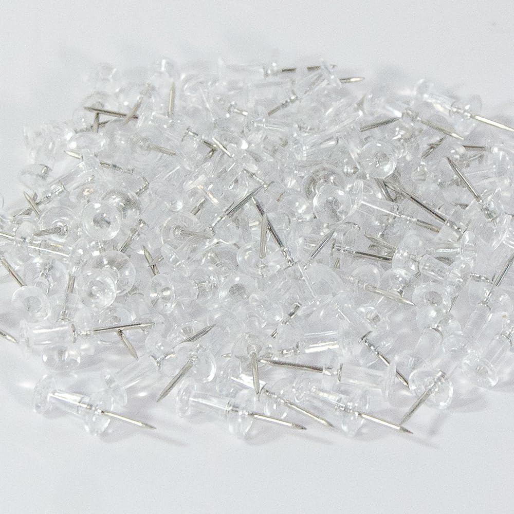 100 Pack Push Pins Tacks, Clear Plastic Head, Steel Point,Thumb Tacks for Bulletin Board,Stick Pins Thumb Tacks for Cork Board Wall Hangings (100, Clear)