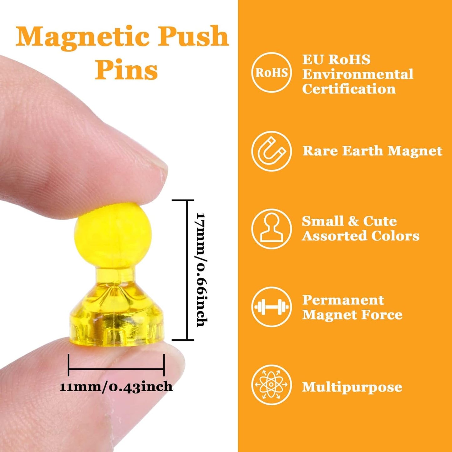 60Pcs Push Pin Magnets, Small Strong Refrigerator Magnets for Whiteboard, Funny Cute Decorative Fridge Magnet, for Locker School Classroom Calendar Kitchen Office Dry Erase Board Map Magnetic Push Pin