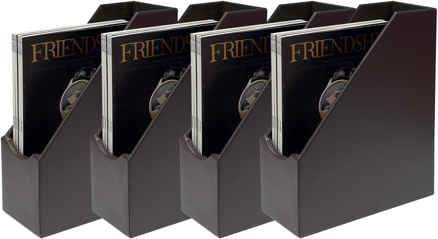 UnionBasic Magazine File Holder - Office Leatherette Desktop Document File Folder Journals Organizer Racks, Coffee, Set of 4