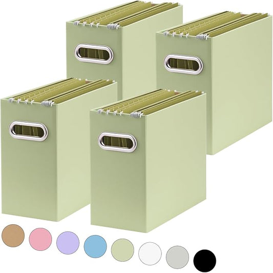 Oterri File Organizer, 4 Packs Small Storage Box, Cardboard File Folder Organizer, Collapsible File Box, Hanging File Organizer for Letter Size, Portable File Box with Handle, Only Box（Green）