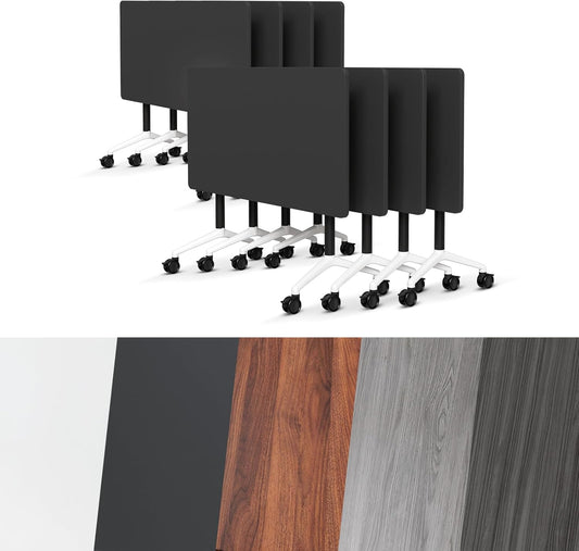 Conference Room Table, Folding Conference Tables,Thicken Grey Tabletop,Flip Top Wooden Seminar Meeting Room Table for Conference Room Offices (8, Black, 70.8”)