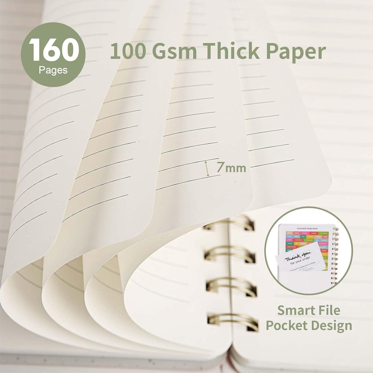 Lined Spiral Notebook College Ruled A5 Journal Book for Note Taking, 160 Pages Writing Journal for Office and Home School Supplies 5.75x8.125 inch (3pack-Army Green/Reef Blue/Black)