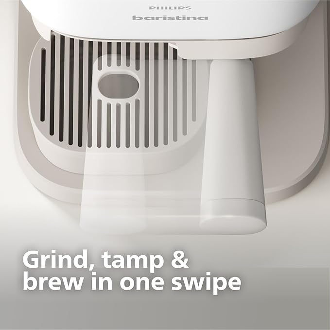 Philips Baristina Espresso Machine, Grind, Tamp & Brew Coffee Beans in One Swipe, Compact, 16 Bar Pump Pressure, Automatic Grinder, Natural White with White Portafilter (BAR300/00)
