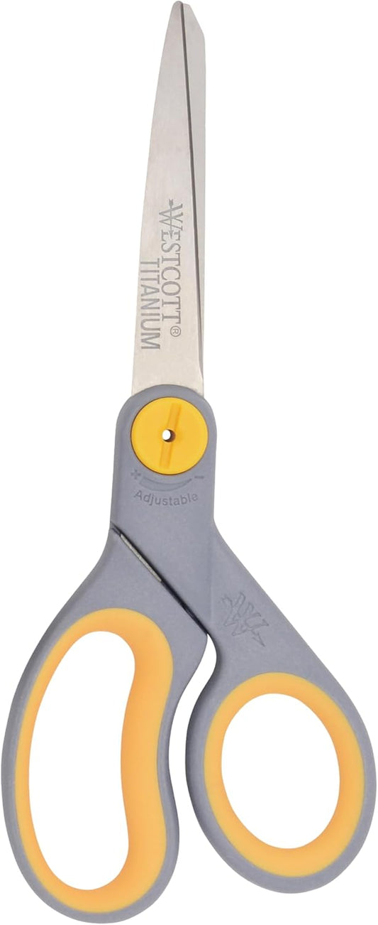 Westcott 8-Inch Titanium-Bonded Scissors with Adjustable Glide Feature for Office and Home - Gray/Yellow