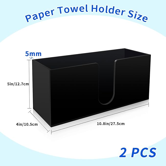 Paper Towel Holder for Countertop,Black Acrylic Napkin Dispenser-Multifold/C-Fold/Z-Fold Trifold Paper Towel Dispenser for Bathroom Kitchen Restaurant Toilet - Durable 5mm Thick(2)