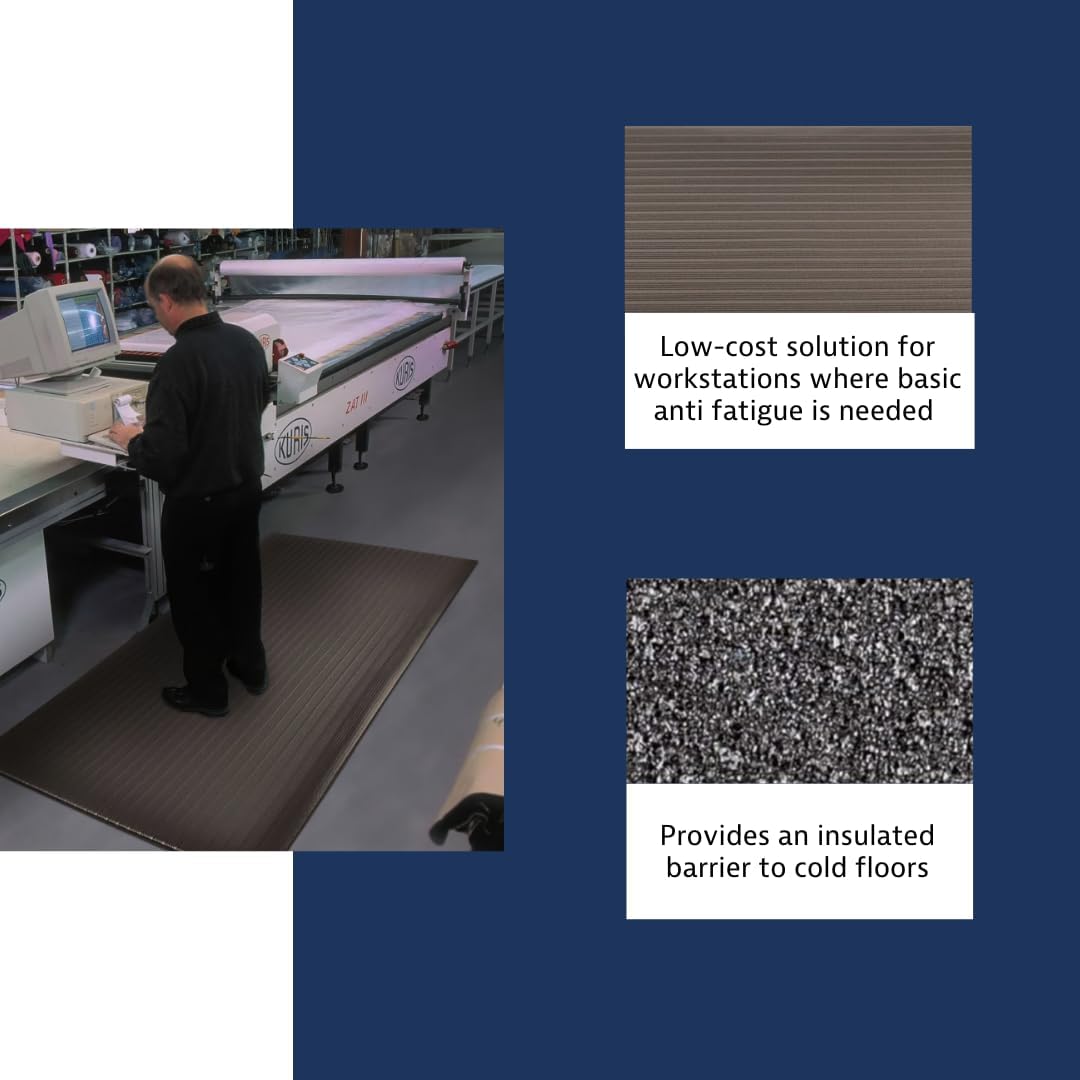Notrax 410 Airug® 2' x 3' x 3/8" Anti Fatigue Mat, Enhanced Slip Resistance with Beveled Edges and Ribbed Surface, Ideal for Industrial and Commercial Workplaces, Grey, 410S0323BL