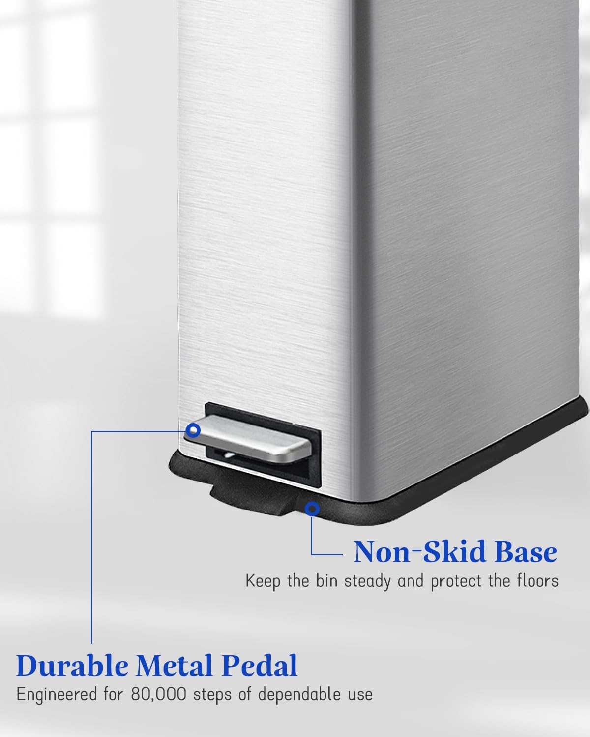 Rubbish Bin with Lid, 10 L, Stainless Steel Waste Bin, Bathroom, Pedal Bin, Stainless Steel for Bathroom, Bedroom and Office