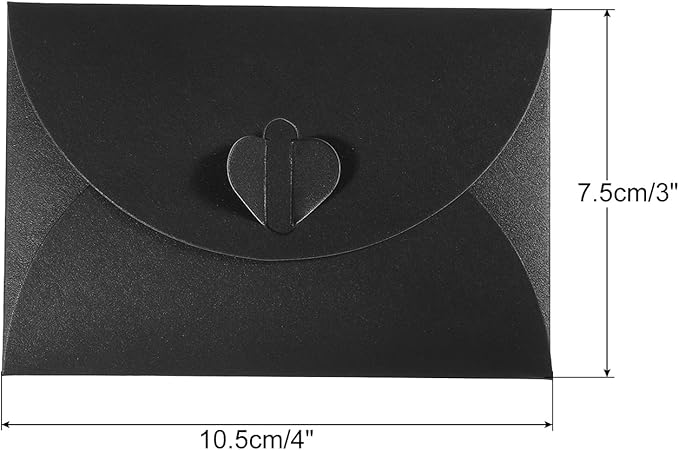 PATIKIL Gift Card Envelopes, 12 Pack Heart Shaped Clasp Small Gift Cards Holder Mini Envelope for Birthdays Weddings, Black
