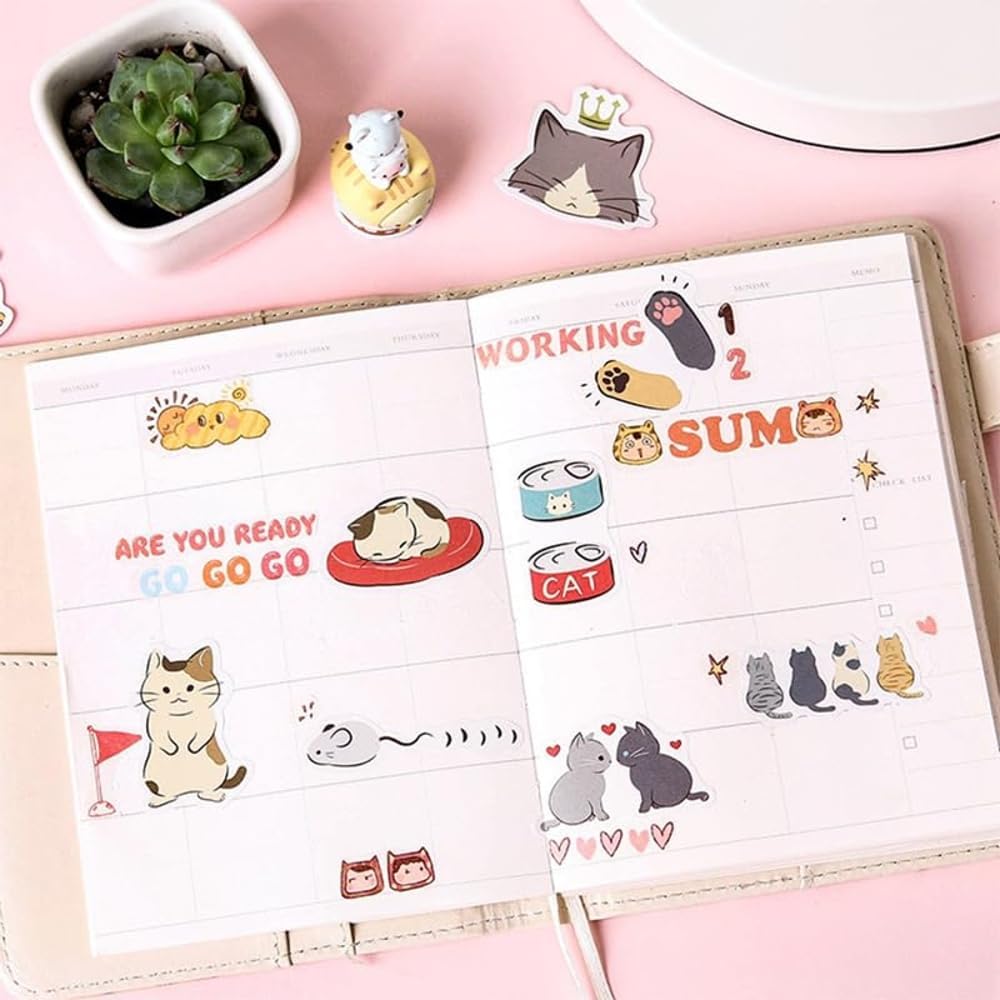 45pcs Cute Cat Scrapbook Stickers for Water Bottle, Bullet Journal, DIY Decoration, Planners, Suitcase, Diary, Notebooks, Album, Laptop, Phone Cases, and Art Crafts