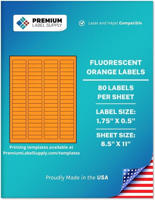Premium Label Supply Bright Neon Color Fluorescent Sticker Labels - 1.75" x 0.5" Return Address Labels - (Fluorescent Orange, 2000 Labels)