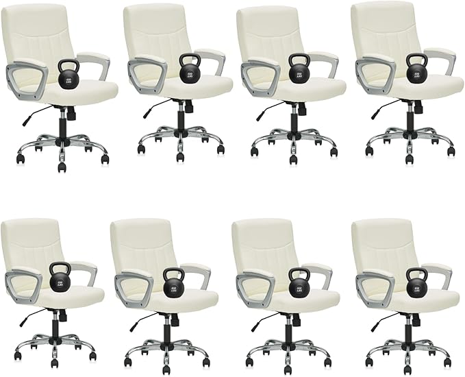 CLATINA Office Computer Desk Chair Executive Mid Back Ergonomic Managerial Chair with Lumbar Support Comfortable Adjustable PU Leather Home Office Chair Swivel, White 8PK