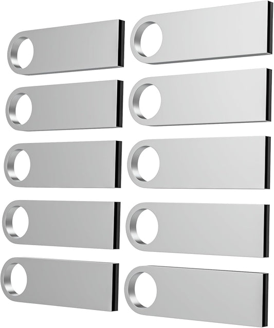 ABLAZE 1GB Flash Drive 10 Pack, Metal USB 2.0 Thumb Drives with Keychains USB Sticks Pendrives (Sliver)