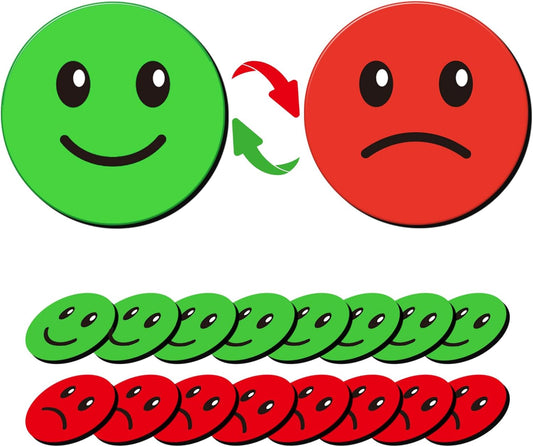 25 Pcs 1” Double-Sided Red Green Smiley Face Magnets, Flip Over Colored Magnetic Dots for Whiteboard, Refrigerator, Office (25, Happy/Sad-Colors)