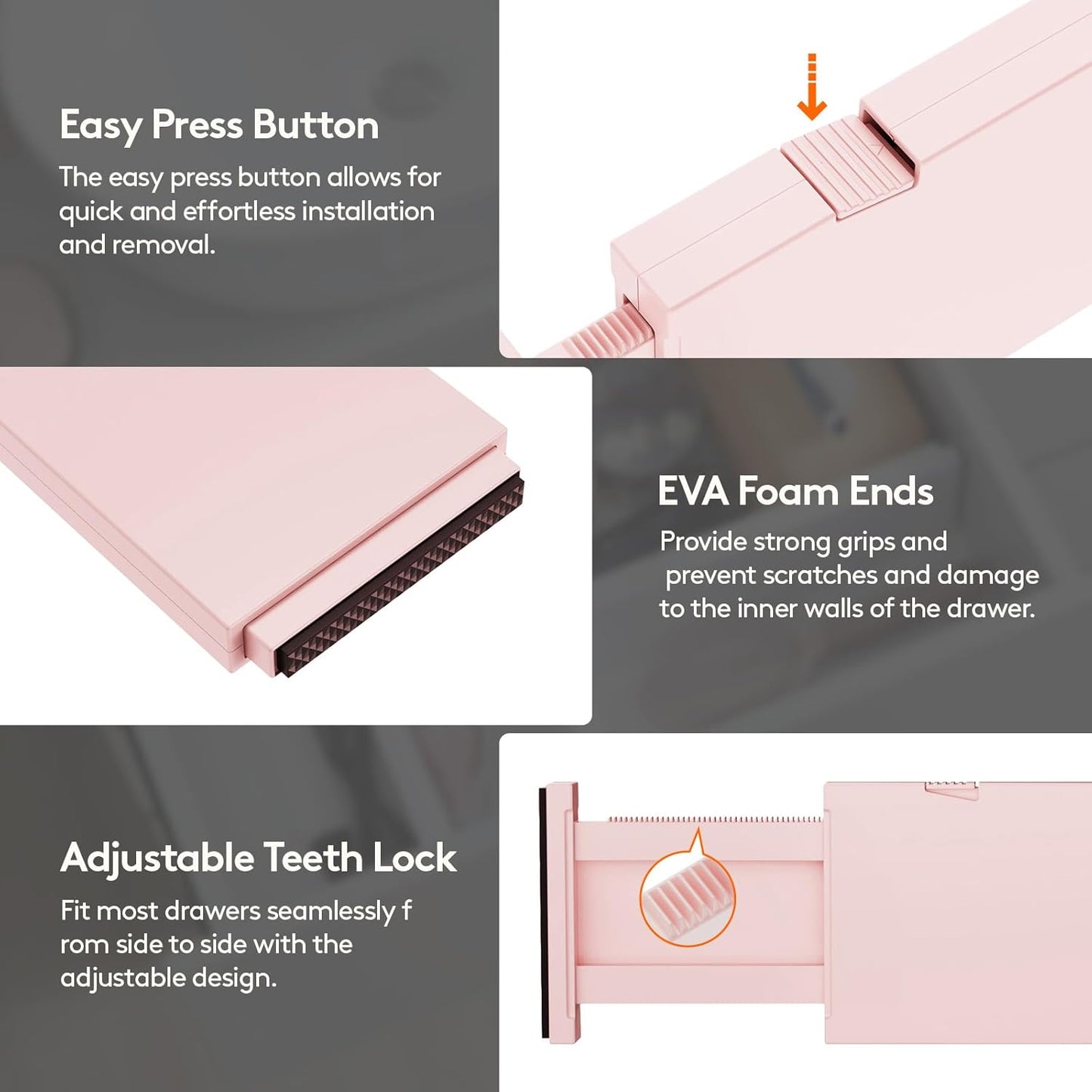 Lifewit 6 Pack Drawer Dividers 4" High, 11-17" Adjustable Drawer Organizers for Clothes, Expandable Dresser Separators in Bedroom/Bathroom/Kitchen/Fridge/Office Organization and Storage, Pink