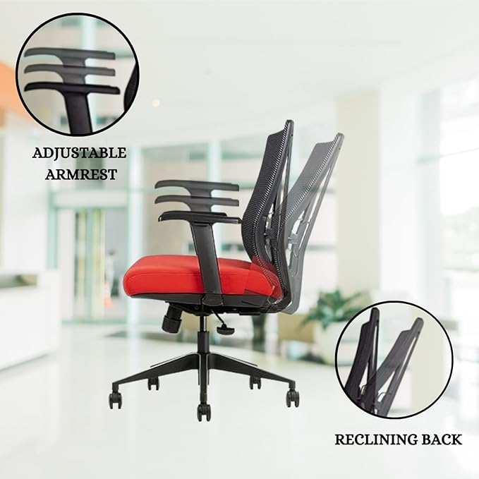 Bitchair Ergonomic Mesh Conference Room Chair - Adjustable Lumbar Support Computer Desk Chair Height Adjustable Arms - Seat Depth Adjustable Executive Office Chair - Black (Red) (Pack of 1)