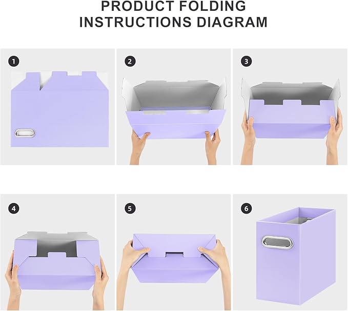 Oterri File Organizer, Small Storage Box, Cardboard File Folder Organizer, Collapsible File Box, Hanging File Organizer for Letter Size, Portable File Box with Handle, Only Box (Purple,8 Packs)
