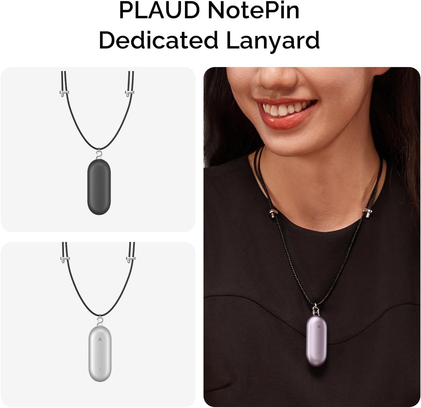 NotePin AI Voice Recorder, Voice Recorder with Adjustable Wearable Strap & Neck Strap Lanyard, Transcribe & Summarize with AI Technology, 64GB Memory