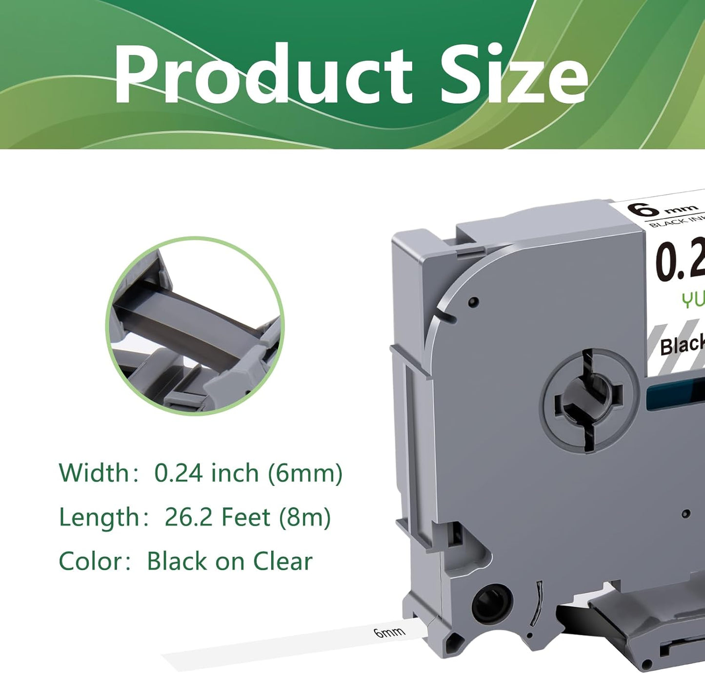 TZe-111 6mm TZe Clear Tape Compatible with Brother PTouch TZe111 TZ-111 TZ111 TZ 6mm 0.23 Laminated Black on Clear Label Maker Tape for PT D200 D210 D220 D400 PT-H110, 3-Pack