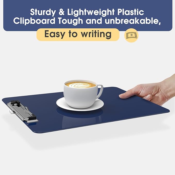 Plastic Clipboards 2 Pack, A4 Blue Clip Board 8.5x11 for Classroom, Students, Kid, Woman, Size 9" x 12.5" with Low Profile Clip, Office & School Supply