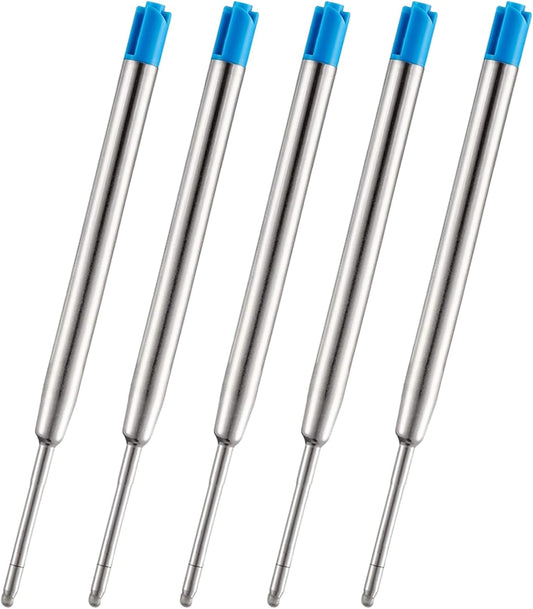 PapaBear Ballpen Medium Point Black Ink Refill Pack of 5-Replaceable Ballpoint Pen Refills - Metal Pen Refill (Blue)