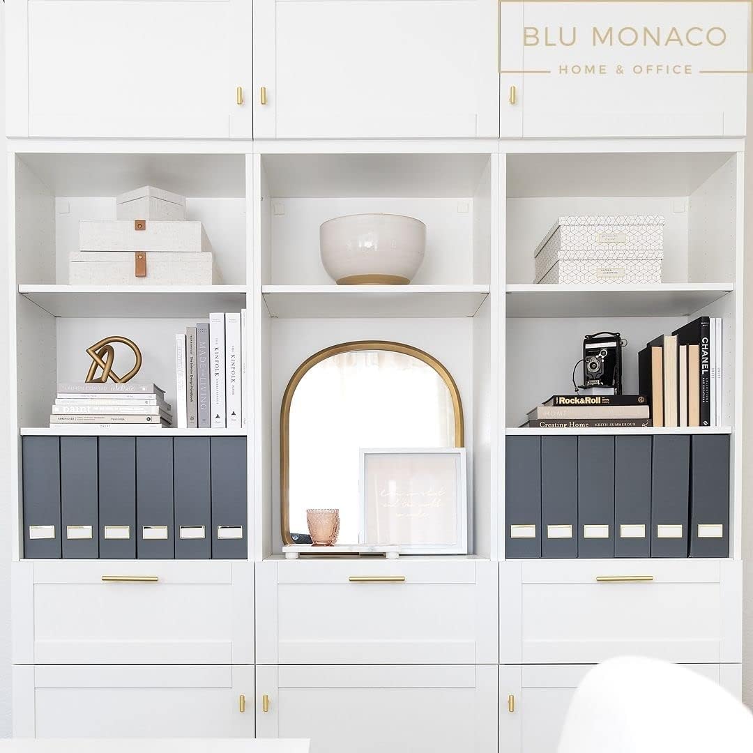 BLU MONACO Set of 6 Foldable Grey Magazine Holders with Gold Label Holders – Stylish File Boxes for Home Office Desktop, Bookshelf, or Classroom Organization