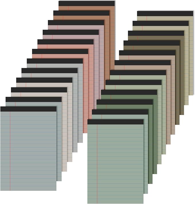 Lincia 24 Pcs 4" x 6" Legal Pad Writing Notepads Small Legal Pad College Ruled 30 Sheets Multiple Color Lined Note for Work 80 Gsm Paper for Grocery List Shopping List (Classic Color)