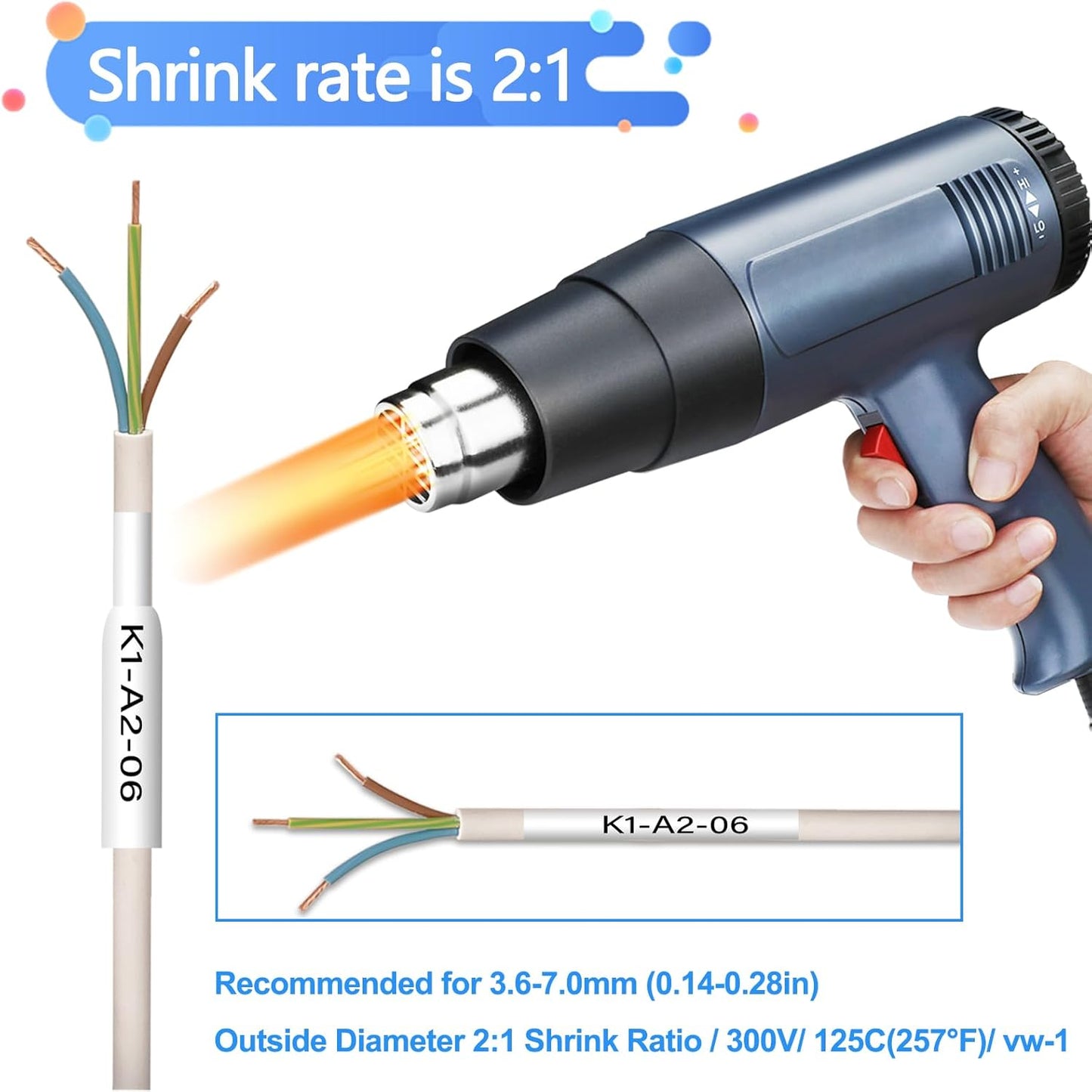 HSE-231 HS-231 Heat Shrink Tubes Label Tape 1/2" (11.7mm) x 4.92 ft Compatible for Ptouch Heat Shrink Label for PTD210 PTE500 PTE550W PTP750WVP, Black on White, 2 Pack