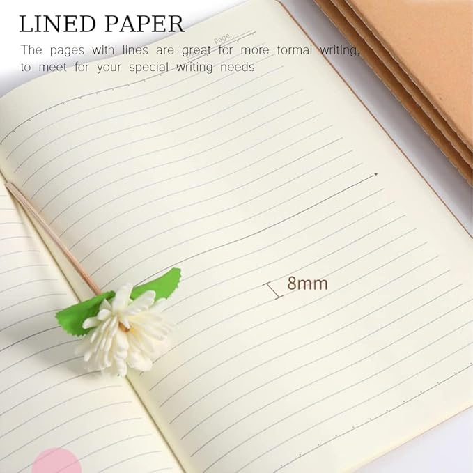 Bulk A5 Journal Notebook, Kraft Cover 80 Pages Lined Paper Journal for Traveler, Notes, Memo - Bulk Journals Sewn Brown Notebook for School Supplies, Office Supplie (line 80pages, 10pack)