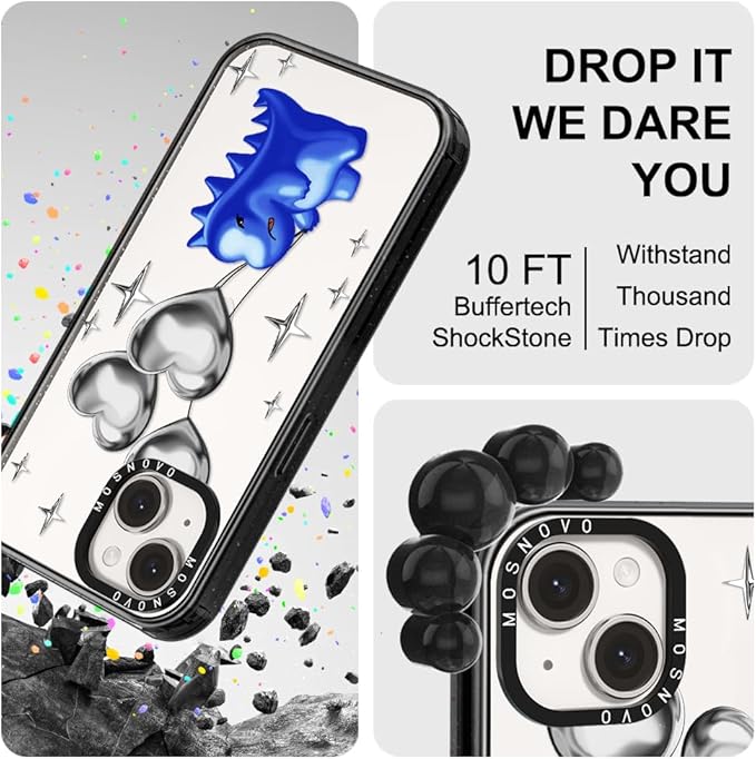 MOSNOVO Case for iPhone 13 / iPhone 14, [10ft 4X Military-Grade Drop Protection] Durable & Shockproof Phone Case Cover Design for iPhone 13 / iPhone 14 - Balloonasaurus - Clear Black