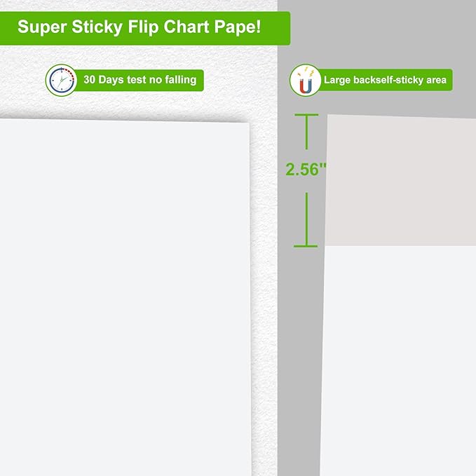 Sticky Easel Pad 15 in x 18 in, 35 Sheets/Pad, 4 Pads/Pack, 140 Sheets， Large White Sticky Easel Paper for Office and Classrooms, Flip Chart Paper for Teachers，Super Sticking Power & Bleed-Resistant