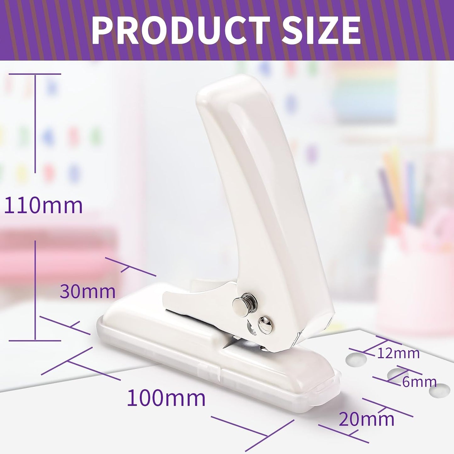 Single Hole Punch, 40 Sheets Punch Capacity, Kaluofan Hole Puncher Single, Small Hole Punch with Non-Slip Removable Base, One Hole Puncher for Crafts, Scrapbooks, Paper, Chipboard