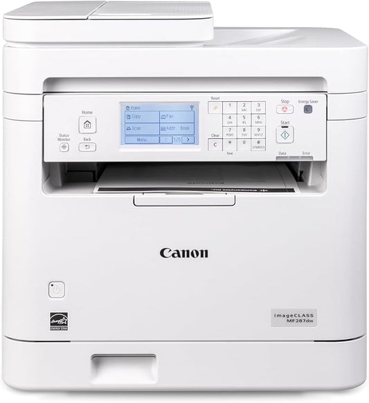 Canon imageCLASS MF287dw - Monochrome, Duplex, Wireless Laser Printer, All-in-One Print, Copy, Scan, Fax, Auto Document Feeder, 1 Year Limited Warranty, 35 PPM, White