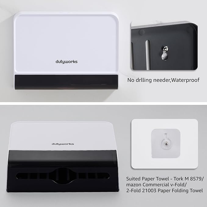 Paper Towel Dispenser Wall Mounted, Multifold Hand Towel Dispenser for Kitchen Bathroom Home Business, Trifold/C Fold/Z Fold Paper Towel Holder with Lock, Universal Paper, White