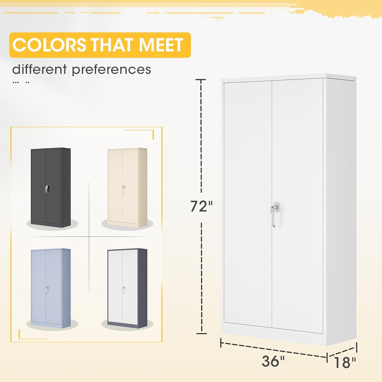 Greenvelly Metal Storage Wardrobe Cabinet with Lock, 72" White Metal Wardrobe Closet for Hanging Clothes with Doors and Shelves, Modern Clothes Closet for Home, Office and Bedroom, School,Gym